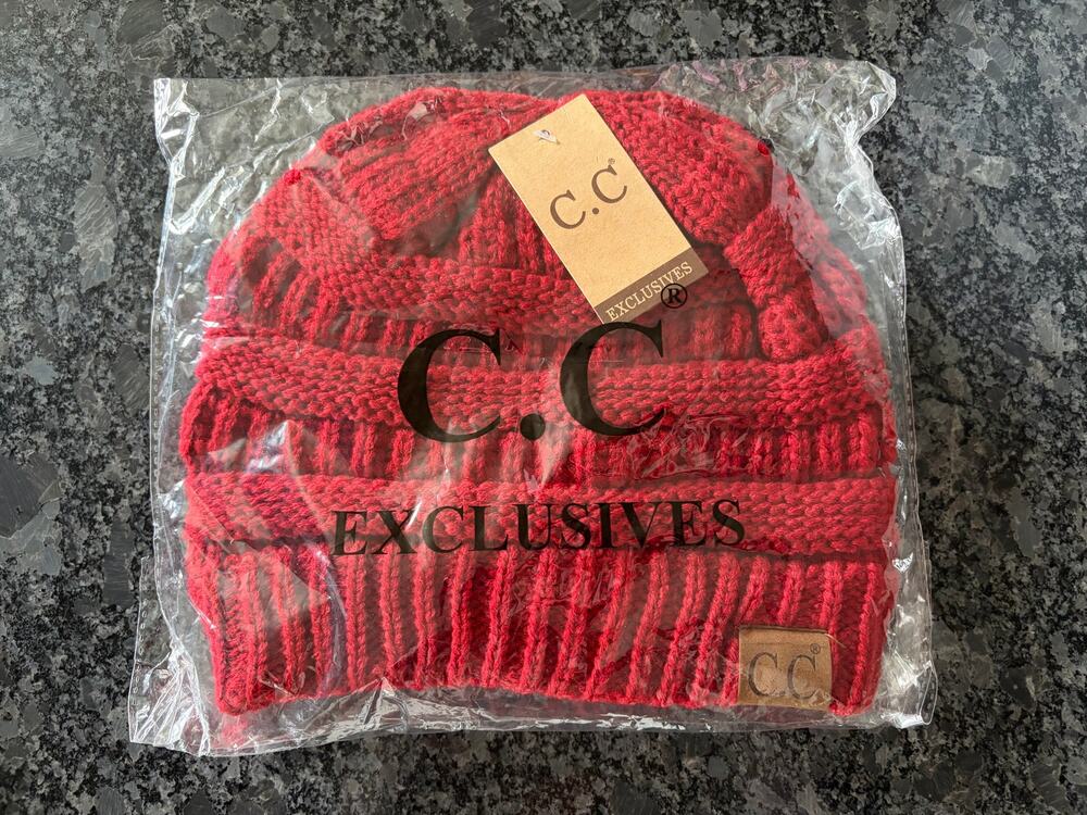 C.C. Exclusives Women's Cable Knit Red Beanie Winter Hat One Size Cute Stretchy